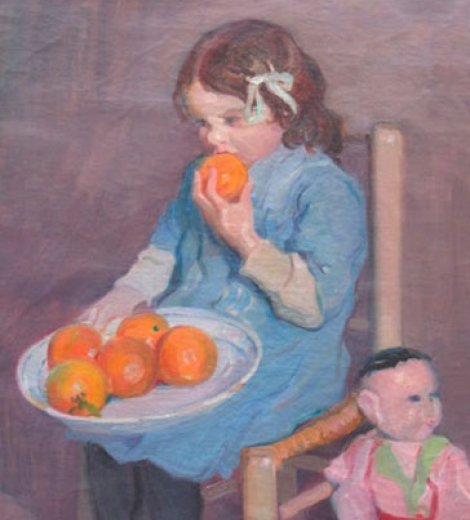 Niña comiendo naranjas